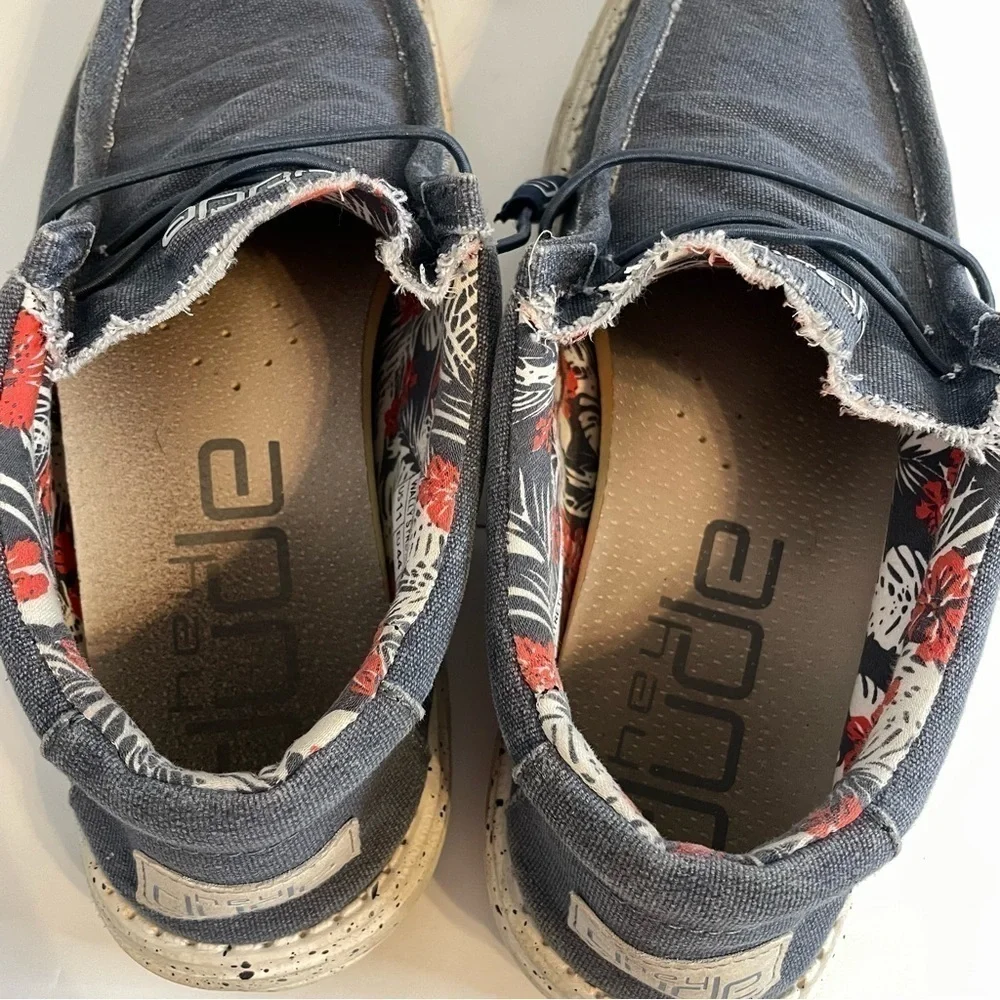 Hey Dude Wally Stretch Navy Blue Canvas Stretch Slip On Casual Shoes Size 11